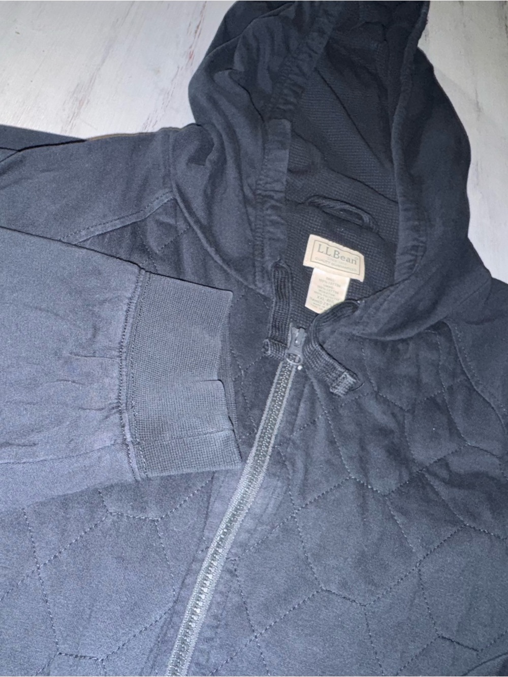 L.L.Bean Quilted Hoodie Mens XXL Regular Black Full Zip Cotton Insulated Jacket